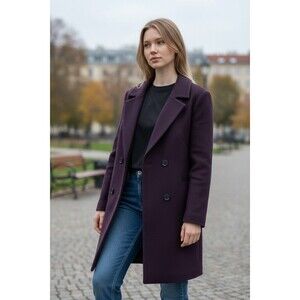 Uniqlo Classic Purple Wool Blend Mid Coat Sz S Preppy Chic Timeless Capsule